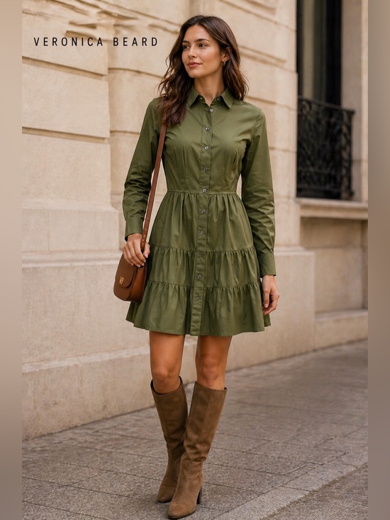 Veronica Beard Dresses & Skirts - Veronica Beard Delbie Shirt Dress Green Tiered Mini NWT Size 8